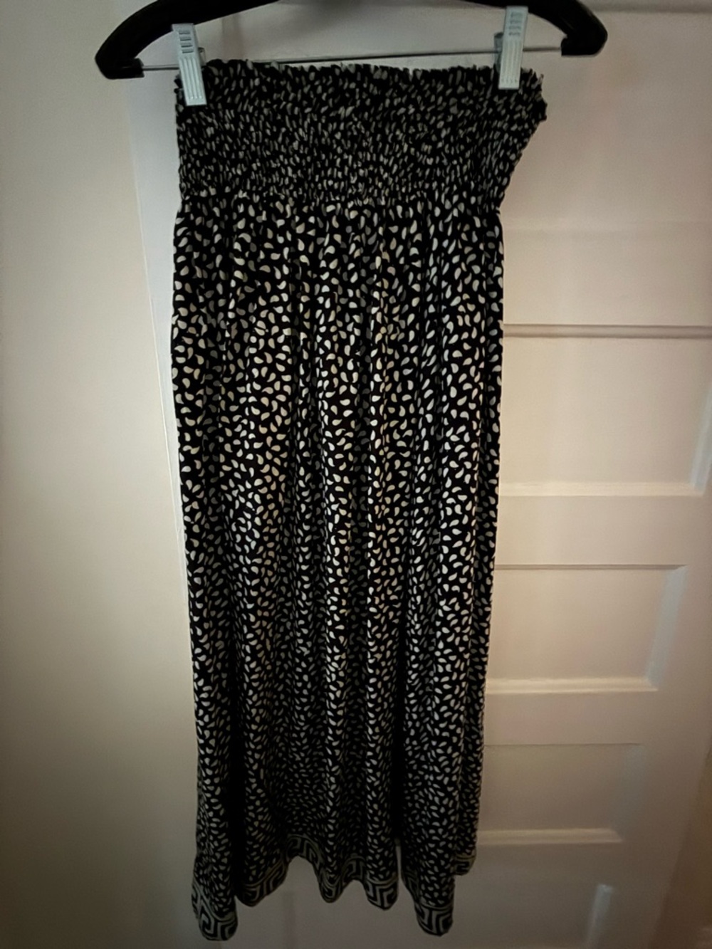 Natalie Martin Black and Cream Printed Smocked Waist Maxi Skirt